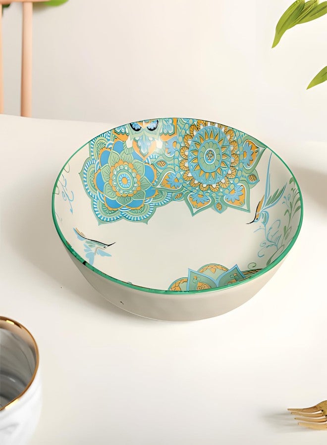 Lemon Tree Ceramic with Matt Glazing Serving Plate 20 cm Round Ceramic Deep Salad, Pasta Plate | Dinner Plates for Kitchen Microwave, Dishwasher & Oven Safe (Blue) - Image 1