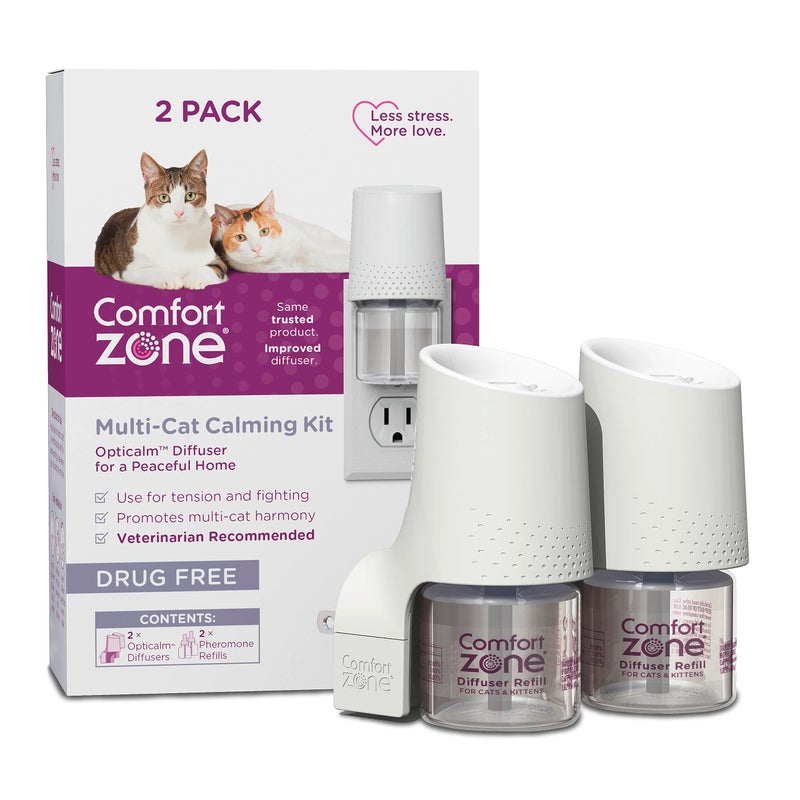 Comfort Zone Savings Kit; 2 Multicat Diffusers & 2 Refills; Cat Calming Pheromone; Reduce Stress, Aggression, Fighting, Urine Marking, Scratching - Image 1