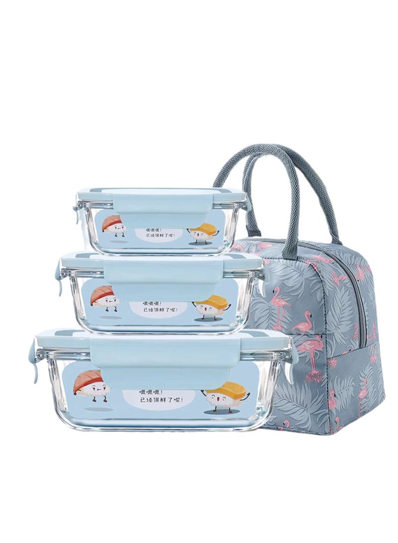 3-Pack lunch box microwaveable borosilicate glass lunch box glass food storage container with insulation bag - Image 1