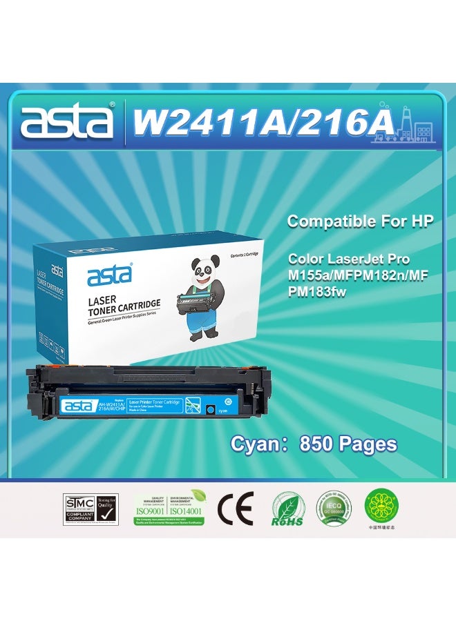ASTA W2411A 216A With Chip Cyan Toner Cartridge Compatible For HP Color LaserJet Pro M155A MFP M182N M183Fw Premium Clear Print High Quality No Paper Jam Easy Installation - Image 1