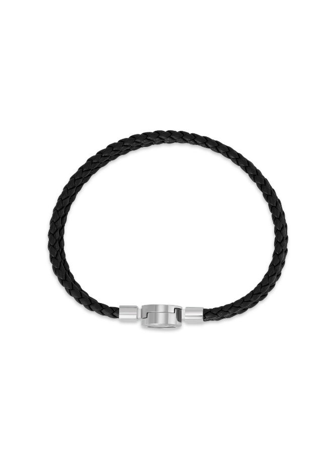 Guy Laroche Olivier Stainless Steel Bracelet with Black Carbon Fiber & Black Leather - Image 3