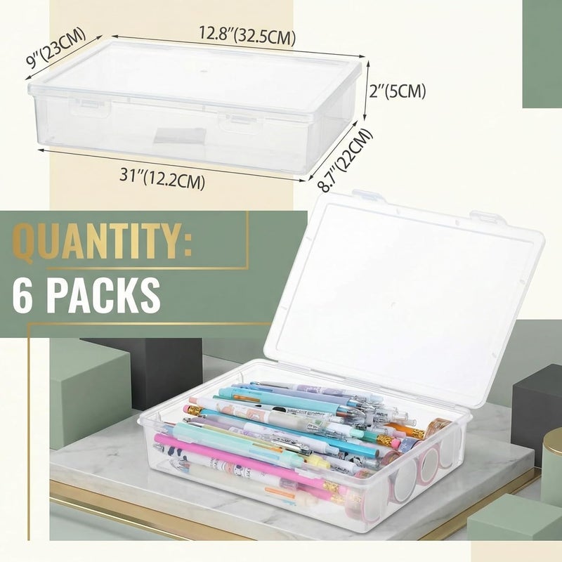 كونكلاي Qunclay 6 Pcs 13'' X 9'' X 2'' Plastic Storage Box with Lid Multipurpose Craft Organizers Plastic Containers Clear Pencil Case Art Satchel Storage Case for Beads Ornaments Crafts Accessories - Image 2