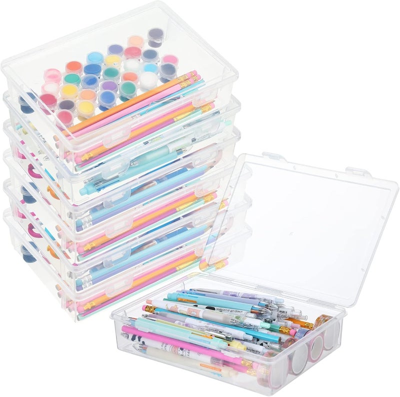 كونكلاي Qunclay 6 Pcs 13'' X 9'' X 2'' Plastic Storage Box with Lid Multipurpose Craft Organizers Plastic Containers Clear Pencil Case Art Satchel Storage Case for Beads Ornaments Crafts Accessories - Image 1