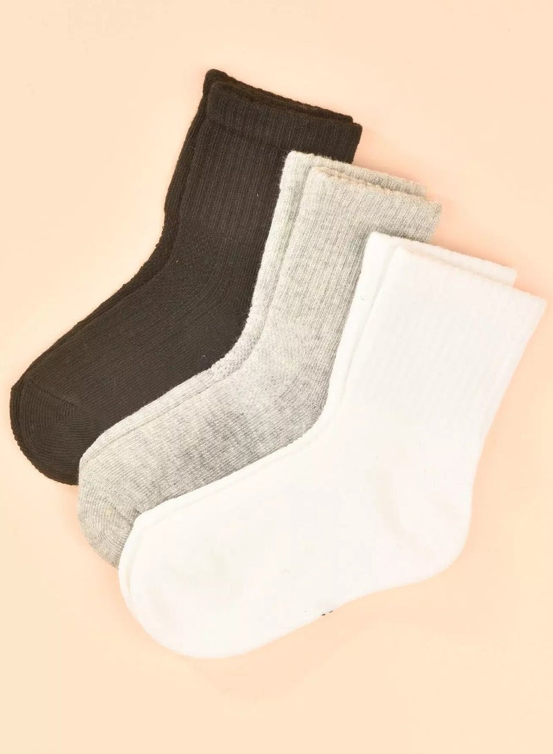 3pairs Toddler Kids Plain Socks - Image 1