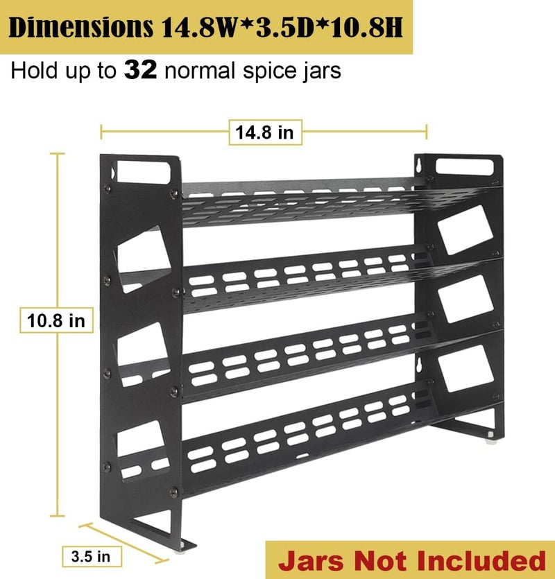 Ardier 4 Tier Countertop Spice Rack Organizer for Kitchen Cabinet Pantry or Wall Mount, Matte Black (Jars Not Included) - Image 2