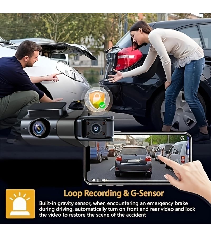 1080P Triple Lens Car Camera With Rear View Infrared Night Vision DVR - Image 4