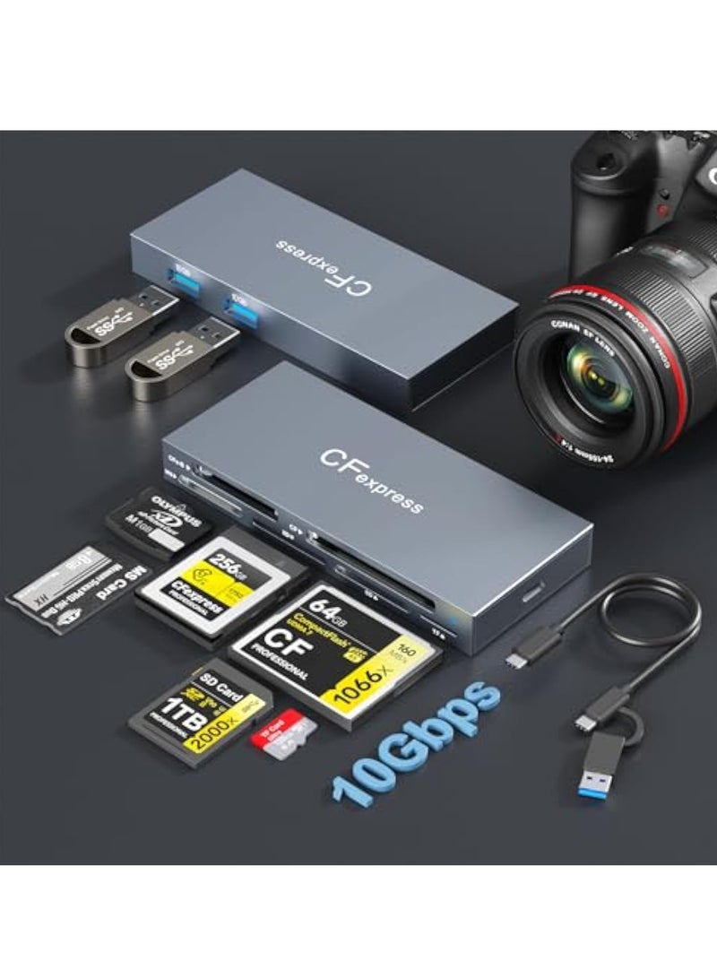 KASTWAVE CFexpress Type B Card Reader, 8 in 1 Multi CF Express Reader, SD Card Reader, for CFexpress Type B/CF/XD/MS/TF/SD/USB, Plug and Play, USB3.2 Gen2 10Gbps Memory Card Reader, Read 6 Cards and 2 USB - Image 1