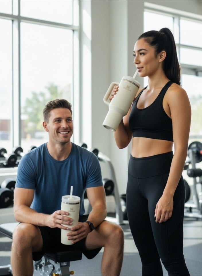 Stanley Cup 40oz Tumbler | Cream 2.0 Stainless Steel Water Bottle with 2 Straws, Spill Set, Anti-Slip Sleeve, Straw Brush | Stanley Travel Mug & Gift Set - Image 5