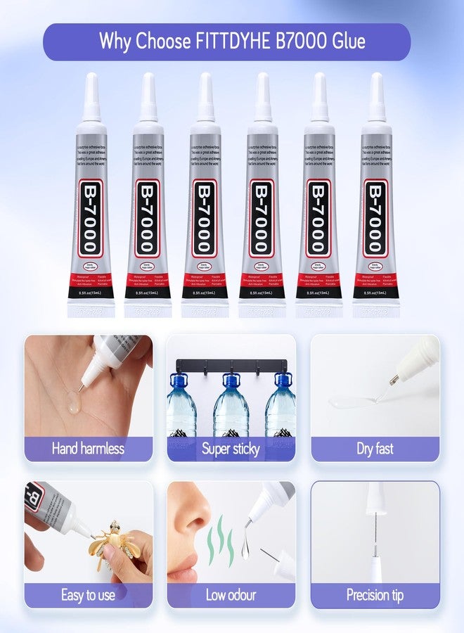 FITTDYHE 6PCS Jewelry Glue - 15ML/0.5fl oz Clear DIY Craft Glue for Rhinestones, Waterproof Strong Bond Adhesive for Phone Repair, Nail Art, Shoes, Fabric, Metal, Glass - Image 4