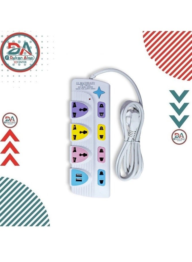 Electricity Subscriber - 7 Ports - 2Usb  Max 2500w- 10A White - Image 1