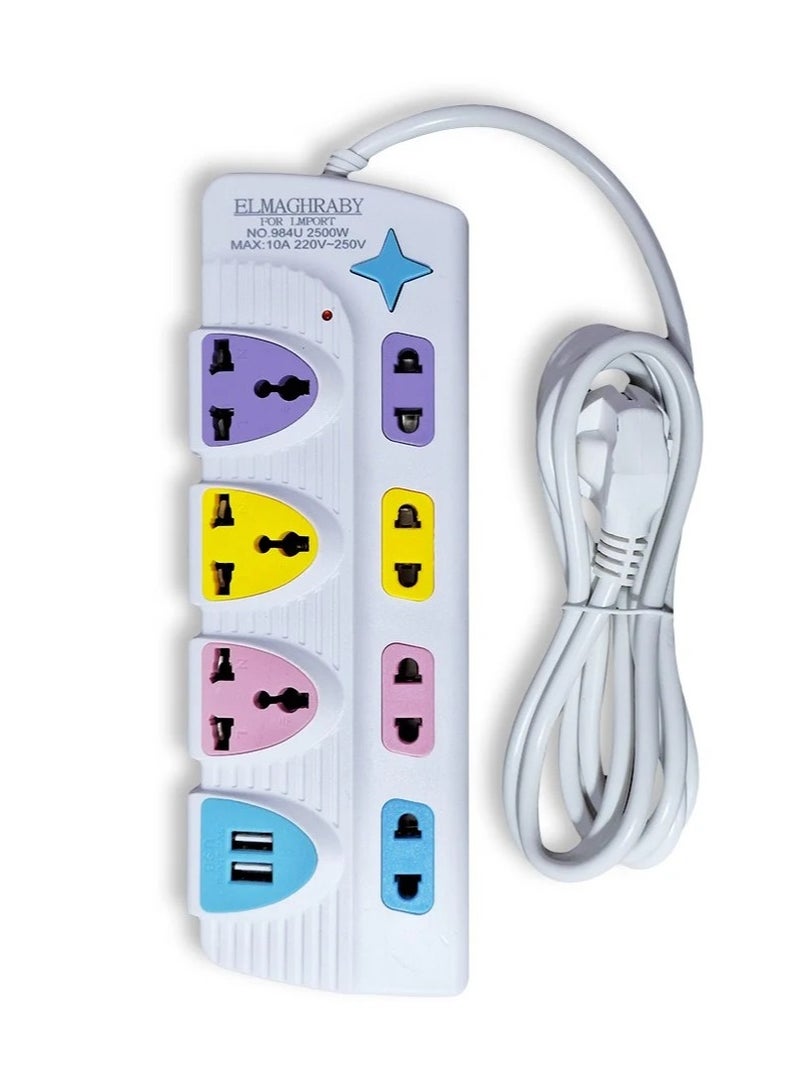 Electricity Subscriber - 7 Ports - 2Usb  Max 2500w- 10A White - Image 3