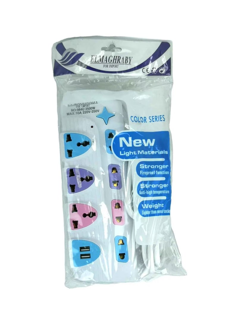 Electricity Subscriber - 7 Ports - 2Usb  Max 2500w- 10A White - Image 4