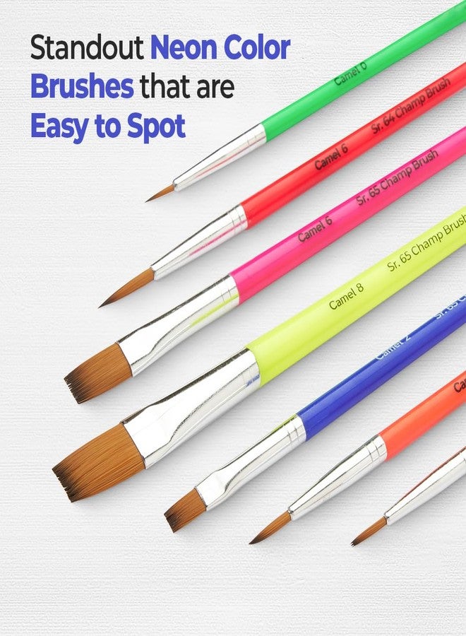 Camel Plastic Champ Brushes Set of 7 | Round & Flat Brushes for Water, Poster & Acrylic Colors | Perfect for Kids, Hobbyists & Artists - Image 2