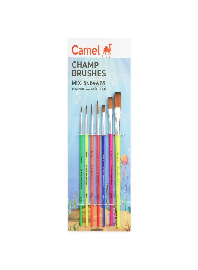 Camel Plastic Champ Brushes Set of 7 | Round & Flat Brushes for Water, Poster & Acrylic Colors | Perfect for Kids, Hobbyists & Artists - Image 1