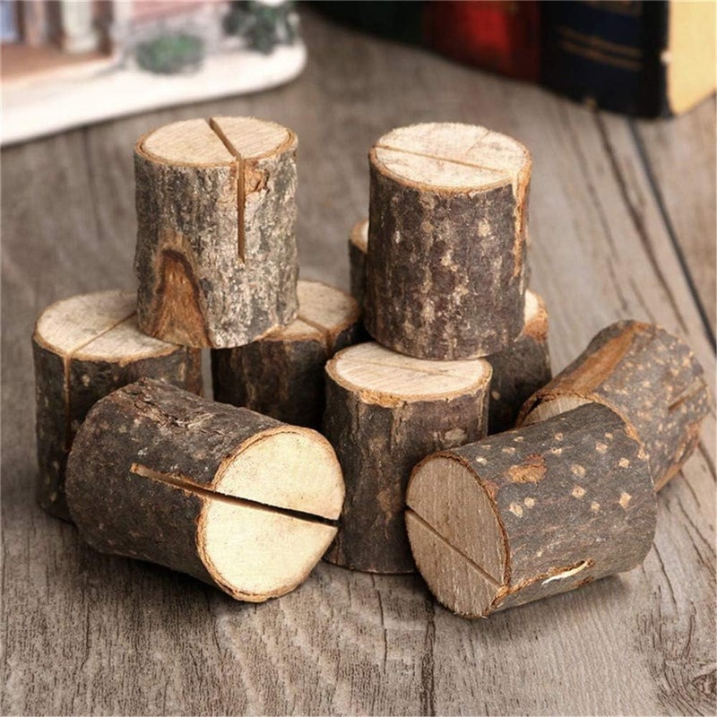 Sanbo 10 Pcs Wooden Stump Note Holder Photo Business Postcard Folder Creative Home DIY Wooden Stump Decoration Wedding Crafts Card Holder Message Stand for Desk Tabletop Decoration - Image 2