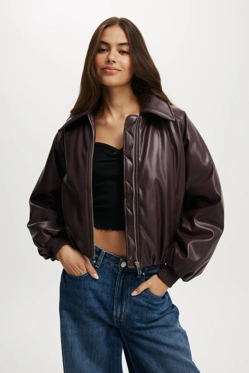 Cotton On FAUX LEATHER PUFF BOMBER