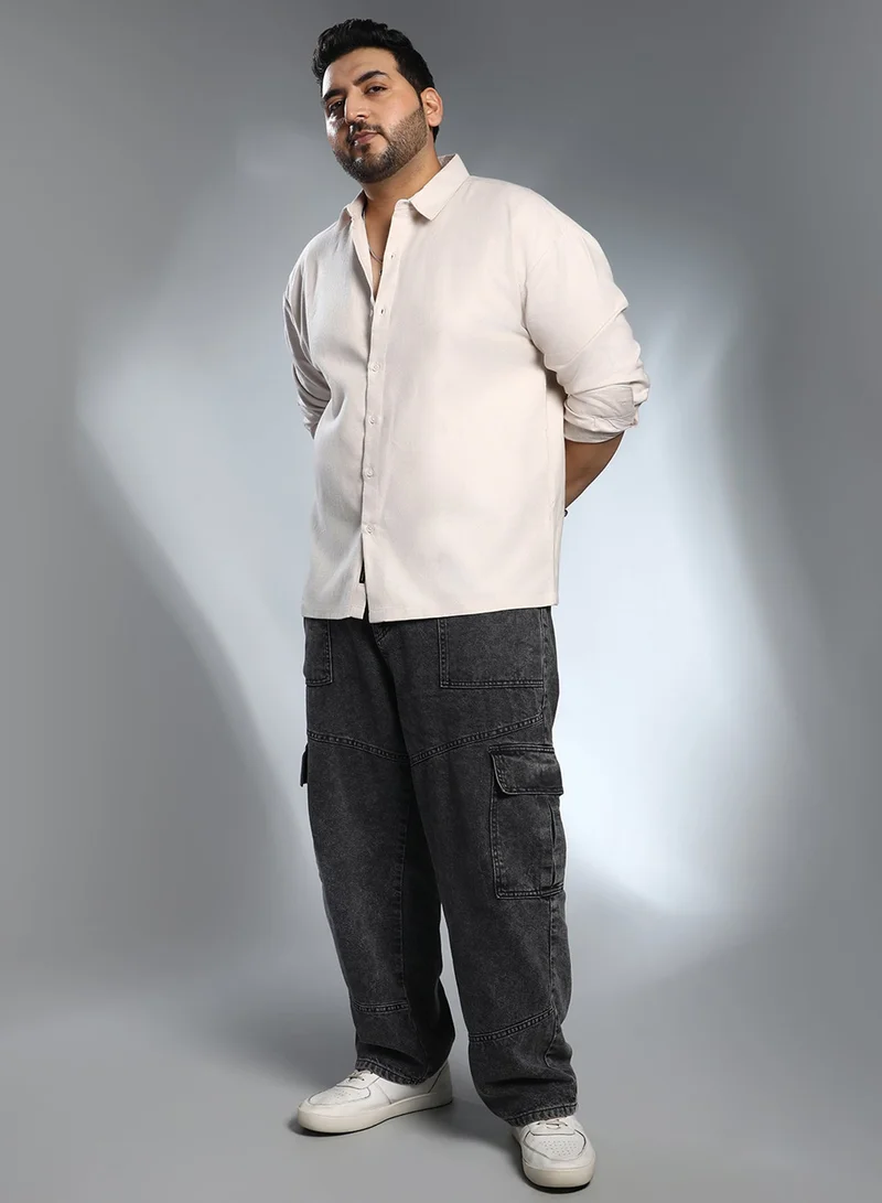 Instafab Plus  Instafab Plus Men's Daisy White Solid Regular Shirt For Casual Wear | Spread Collar | Long Cuffed Sleeves | Button Closure | Plus Size Shirt Crafted With Comfort Fit For Everyday Wear for Men | Best Price UAE