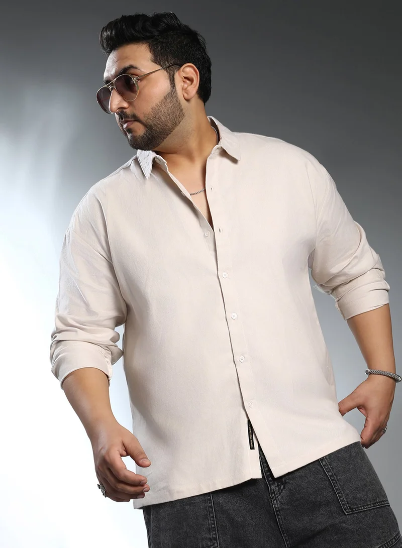 Instafab Plus Instafab Plus Men's Daisy White Solid Regular Shirt For Casual Wear | Spread Collar | Long Cuffed Sleeves | Button Closure | Plus Size Shirt Crafted With Comfort Fit For Everyday Wear
