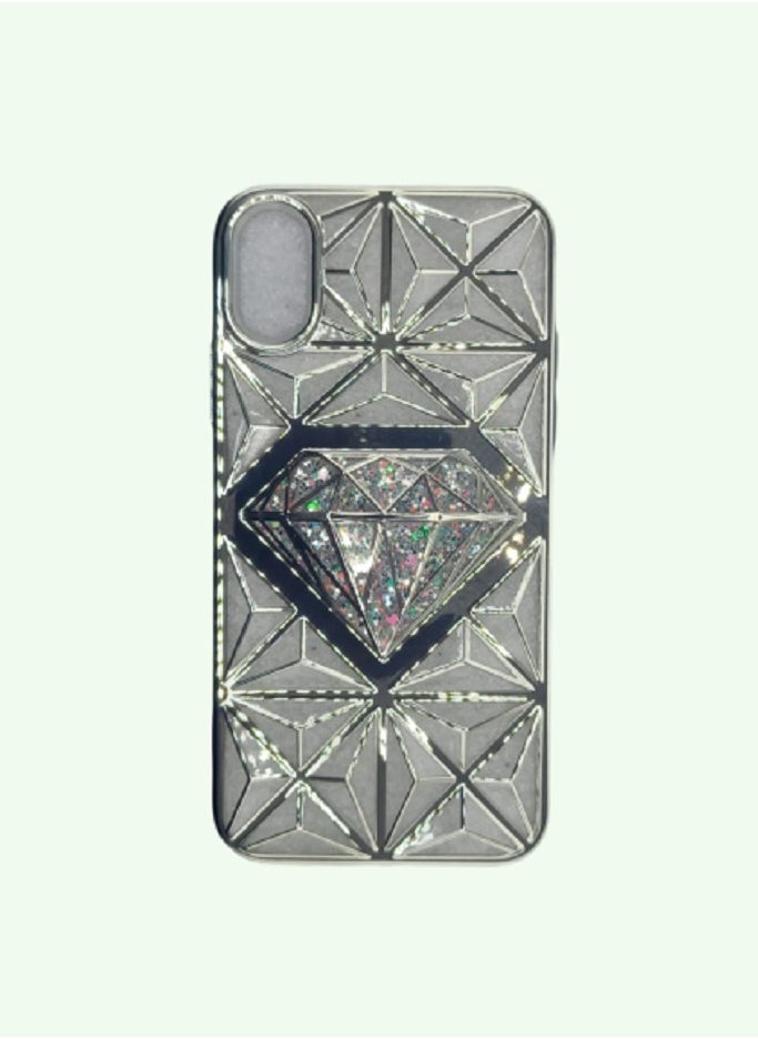 Undefined Transparent Silver IPhone X Back Cover With Diamond Shape  - Image 1