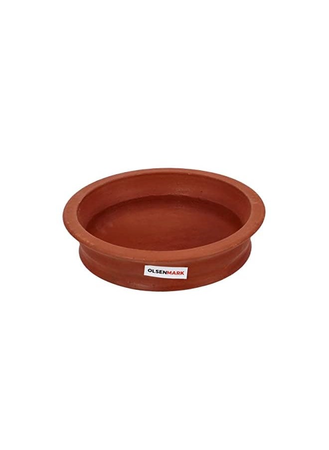 Traditionl Cookware Uruli Chati 25 cm Deep & Large Design Made Up Of 100% Eco Friendly Material Ideal For Chicken Curry, Dal, Soup & More, Venetian Red, Omcp6010, Clay Pot