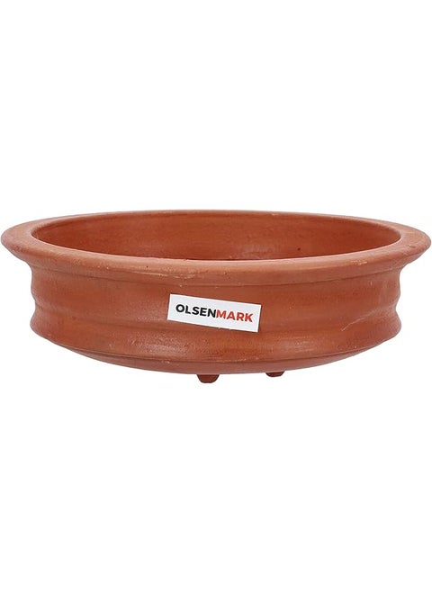Traditionl Cookware Uruli Chati 25 cm Deep & Large Design Made Up Of 100% Eco Friendly Material Ideal For Chicken Curry, Dal, Soup & More, Venetian Red, Omcp6010, Clay Pot