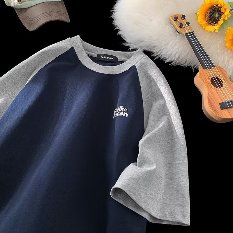Teenager Summer Short-Sleeved T-Shirt Junior High School Students Korean Fashionable Loose All-Match Color Matching Shoulder Clothes For Boys - Image 2