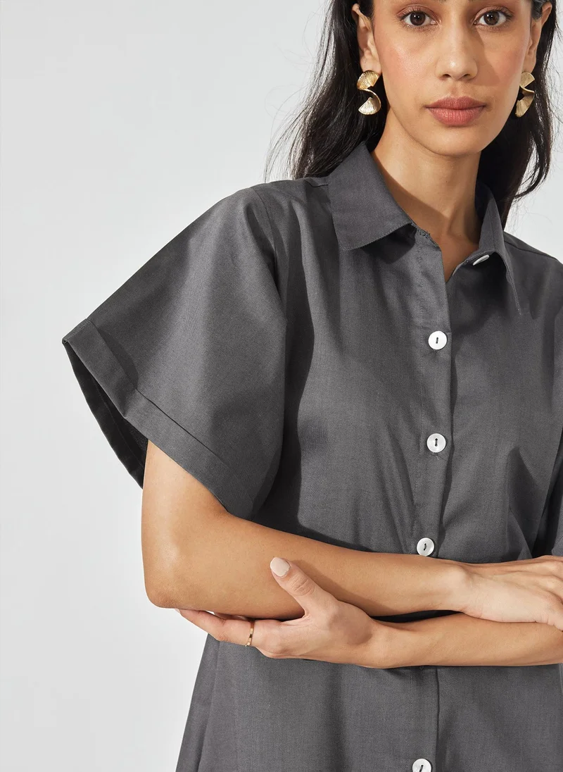 ذا ليبل لايف Charcoal Skater Shirt Dress