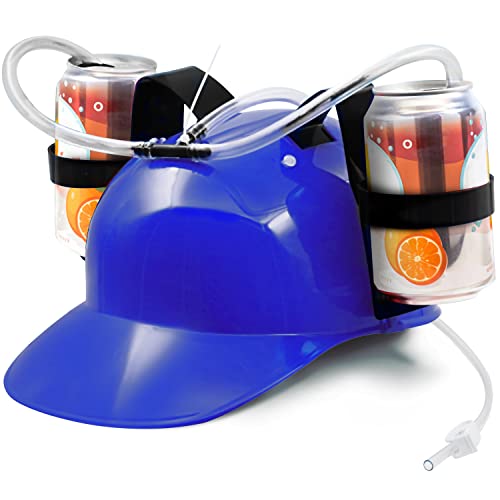 Novelty Place Drinking Helmet Adjustable Can Holder Cap Drinker Favor Hat Straw for Beer Soda Party Fun Beverage GadgetsBlue