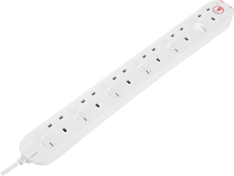 Masterplug Six Socket Power Surge Protected Extension Lead with Individual Switches, 2 Metres, 46 x 5.5 x 3 cm, White - Image 1