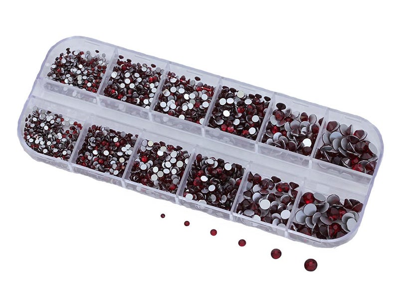 Over 2100 Pieces Red Ruby Garnet Flat Back Glass Rhinestones Crystals for Nail Art Kit 6 Sizes 14mm  48mm