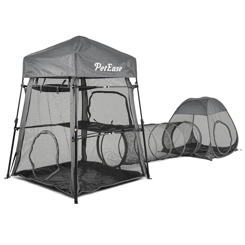 PetEase Catio Outdoor Cat Enclosure 3in1 Extra Large Portable Cat Playpen with Tower Tent Tunnel Foldable Waterproof Mesh Catio for Indoor Outdoor Cats Small Pets - Image 1