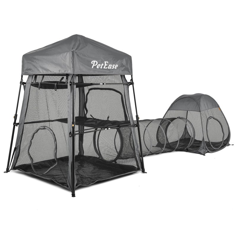 PetEase Catio Outdoor Cat Enclosure 3in1 Extra Large Portable Cat Playpen with Tower Tent Tunnel Foldable Waterproof Mesh Catio for Indoor Outdoor Cats Small Pets - Image 2