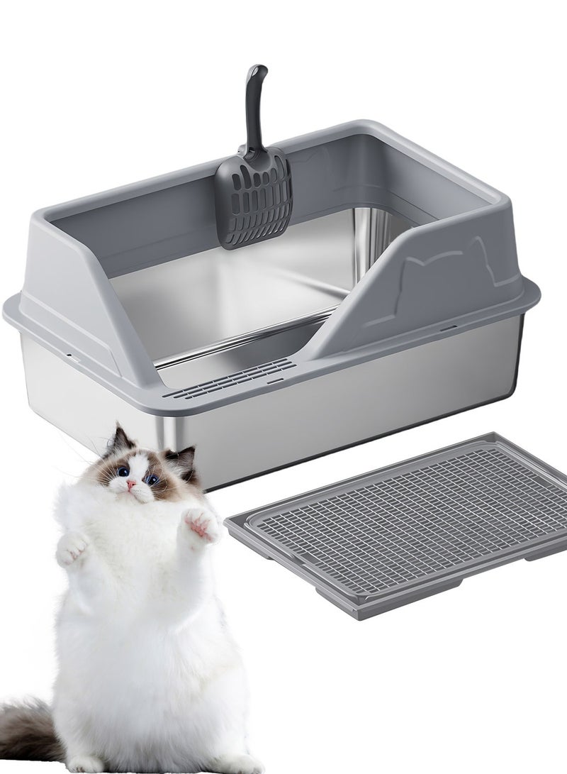 Kidle Stainless Steel Cat Litter Box Cat Litter Tray for Multiple Cats Anti Splashing and Easy Clean  - Image 1