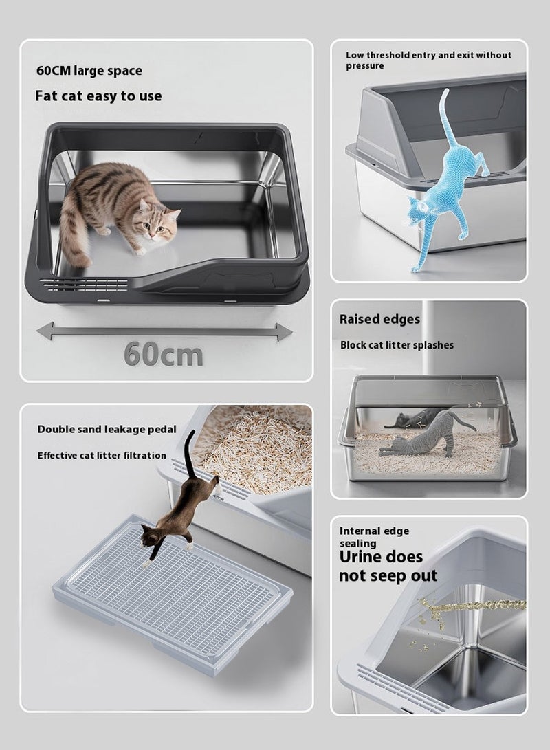 Kidle Stainless Steel Cat Litter Box Cat Litter Tray for Multiple Cats Anti Splashing and Easy Clean  - Image 5