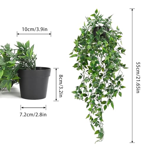Whonline 2pcs Fake Hanging Plants, Artificial Potted Plants for Indoor Outdoor Aesthetic Office Living Room Shelf Decor - Image 2