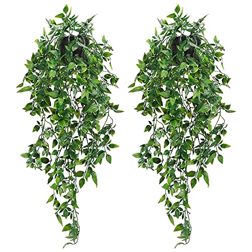 Whonline 2pcs Fake Hanging Plants, Artificial Potted Plants for Indoor Outdoor Aesthetic Office Living Room Shelf Decor - Image 1
