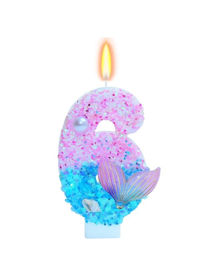 LAMAY Number birthday candles, mermaid-themed birthday candles, luxurious cake decorations, suitable for parties, weddings, anniversaries, family gatherings, children and adults (number 6) - Image 1