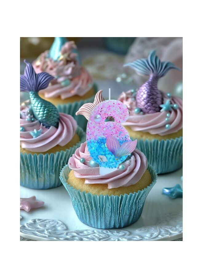 LAMAY Number birthday candles, mermaid-themed birthday candles, luxurious cake decorations, suitable for parties, weddings, anniversaries, family gatherings, children and adults (number 6) - Image 2