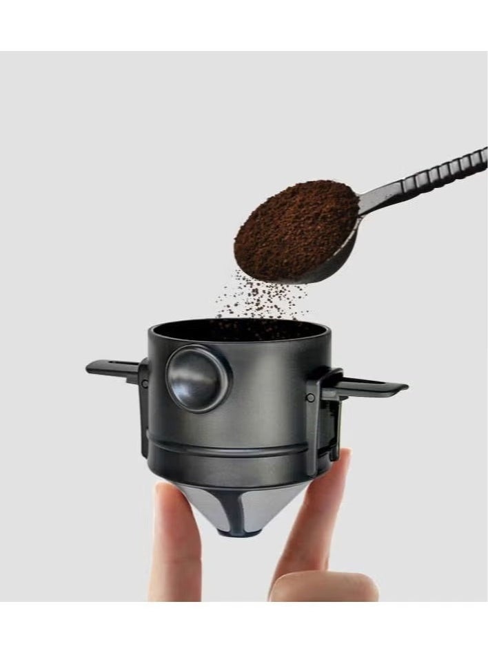 EXCLIFE Reusable coffee filter Portable coffee travel mug set Stainless steel pour-over coffee dripper Foldable stand coffee dripper  - Image 1