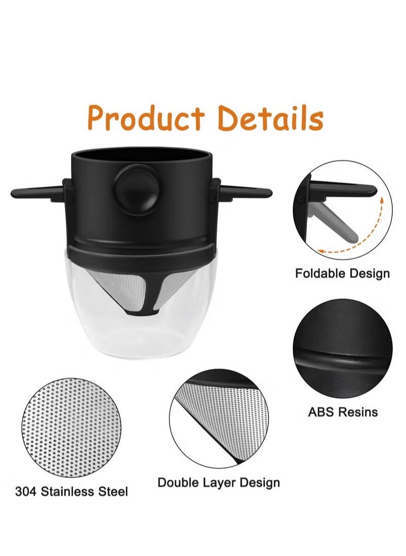 EXCLIFE Reusable coffee filter Portable coffee travel mug set Stainless steel pour-over coffee dripper Foldable stand coffee dripper  - Image 5