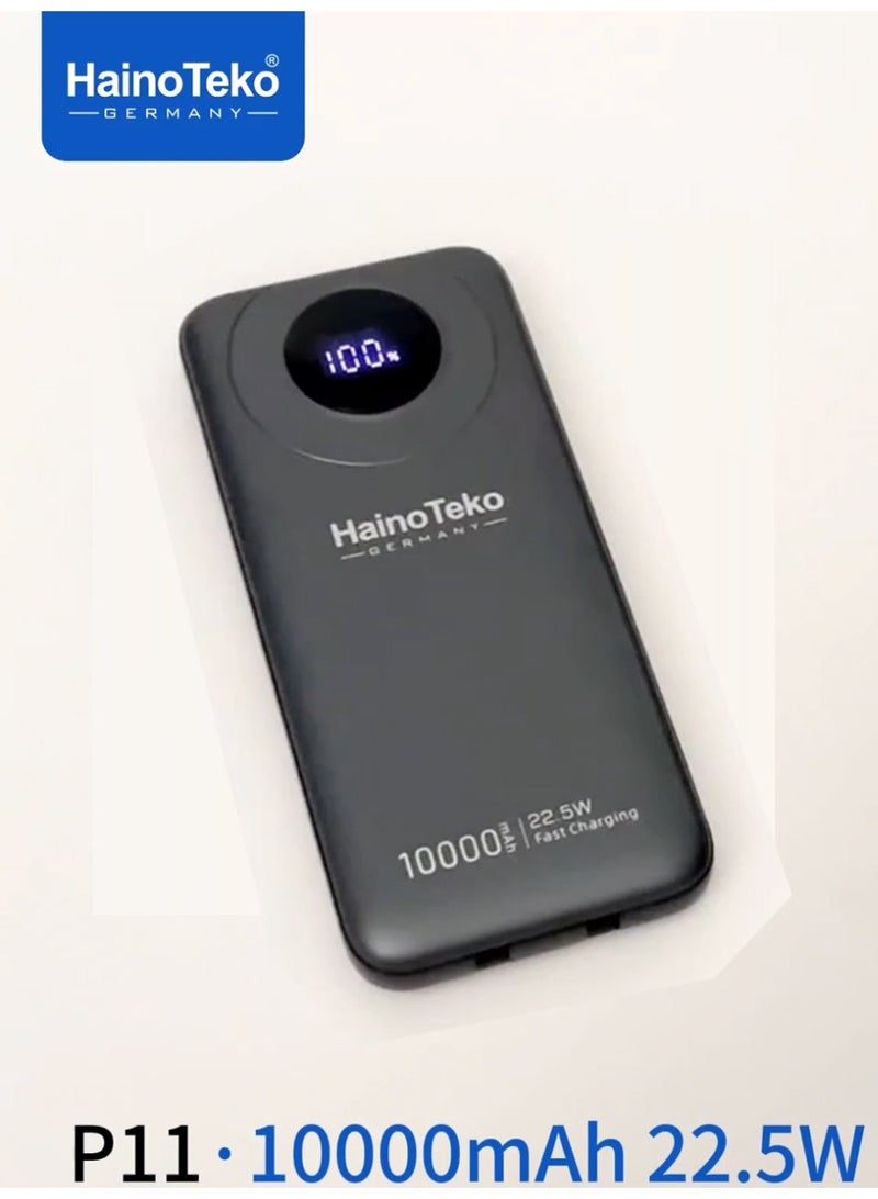 Haino Teko P11 10000mAh 22.5W Fast Charging Power Bank with LED Display and Built-in Cables Black - Image 2