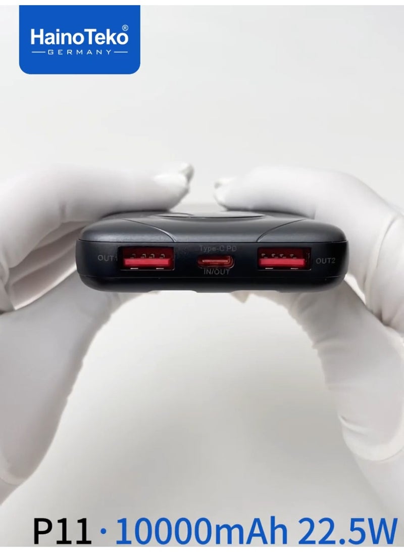 Haino Teko P11 10000mAh 22.5W Fast Charging Power Bank with LED Display and Built-in Cables Black - Image 4