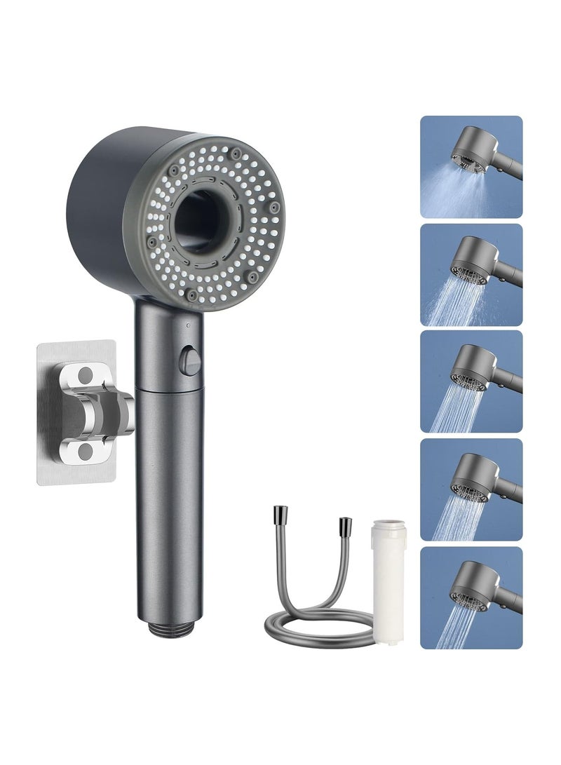 رأس دش فلتر دش، 5 أوضاع ضغط عالي دش محمول مع حامل خرطوم الدش، فلتر ماء صلب لإزالة الشوائب الكلور، منعم ماء - Image 1