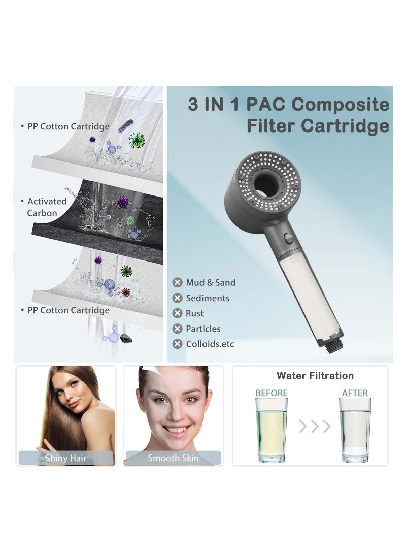 رأس دش فلتر دش، 5 أوضاع ضغط عالي دش محمول مع حامل خرطوم الدش، فلتر ماء صلب لإزالة الشوائب الكلور، منعم ماء - Image 3