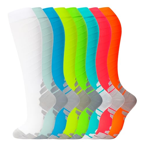 fenglaoda 8 Pairs Compression Socks for Men Women 2030 mmHg Knee High Nurse Pregnant Running Medical and Travel AthleticLXLMulti36 - Image 1