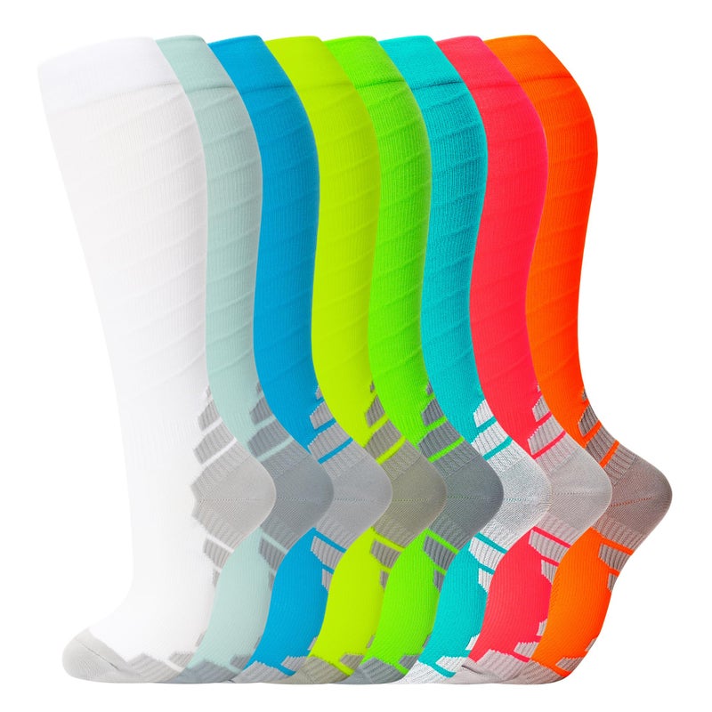 fenglaoda 8 Pairs Compression Socks for Men Women 2030 mmHg Knee High Nurse Pregnant Running Medical and Travel AthleticLXLMulti36 - Image 2