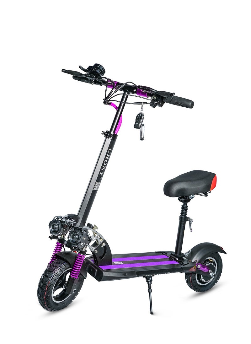 Crony - V10 Fast Speed E-Scooter 1200W Motor 48v/12ah,10" Off-Road Wide Tires,Dual Suspension/Hydraulic Disc Brakes E-Bike, Triple Led Headlamps, All-Terrain, Easy Foldable, Portable Commuter Electric Scooter For Adults & Kids, 120kg Load Skateboard Aluminum Frame, Urban Mobility，Purple - Image 1