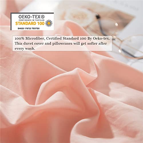IHOUSTRIY Kid's Duvet Cover Twin Size,100% Washed Microfiber 2pcs Girl Bedding Duvet Cover Set, Pom Poms Fringe Solid Color Soft and Breathable with Zipper Closure & Corner Ties (Peach Pink, Twin) - Image 3