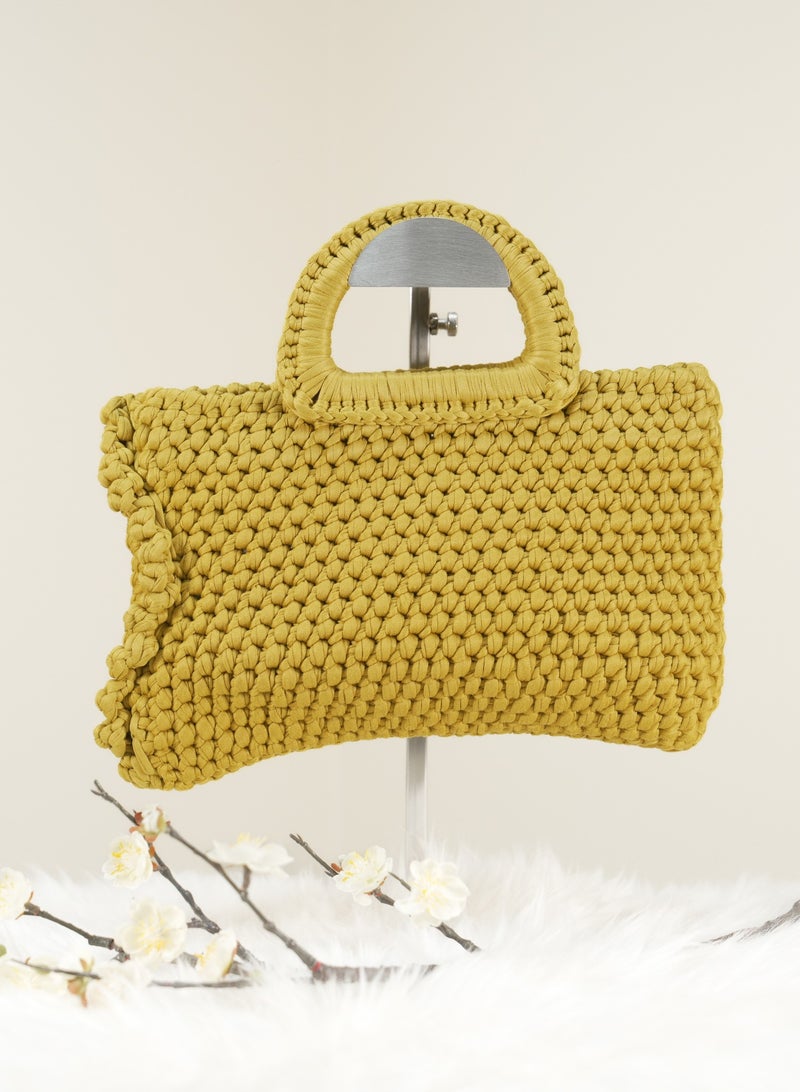 Crochet Handbag Mustard Color with Round Handle