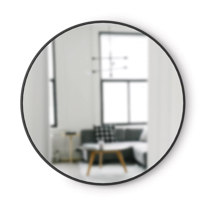 HUB ROUND WALL MIRROR WITH RUBBER FRAME MODERN STYLE FOR BATHROOM ENTRYWAY LIVING ROOM AND MORE 37INCH BLACK